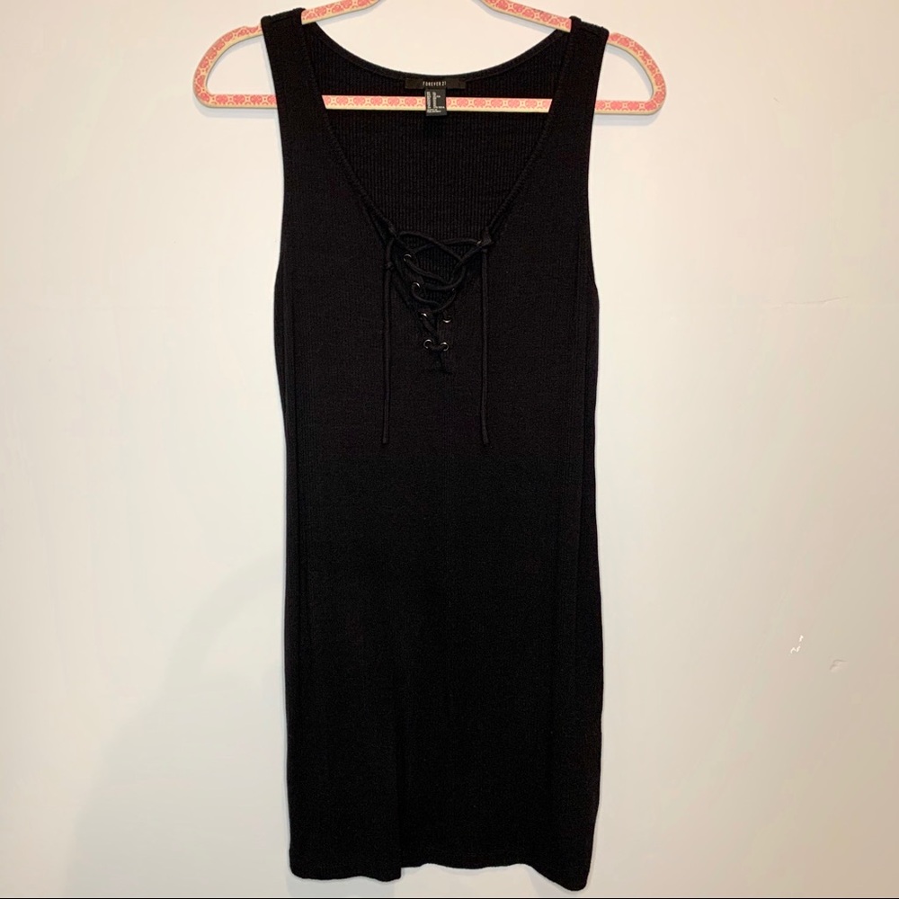 Forever 21 V-neck Strappy Mini Black Dress